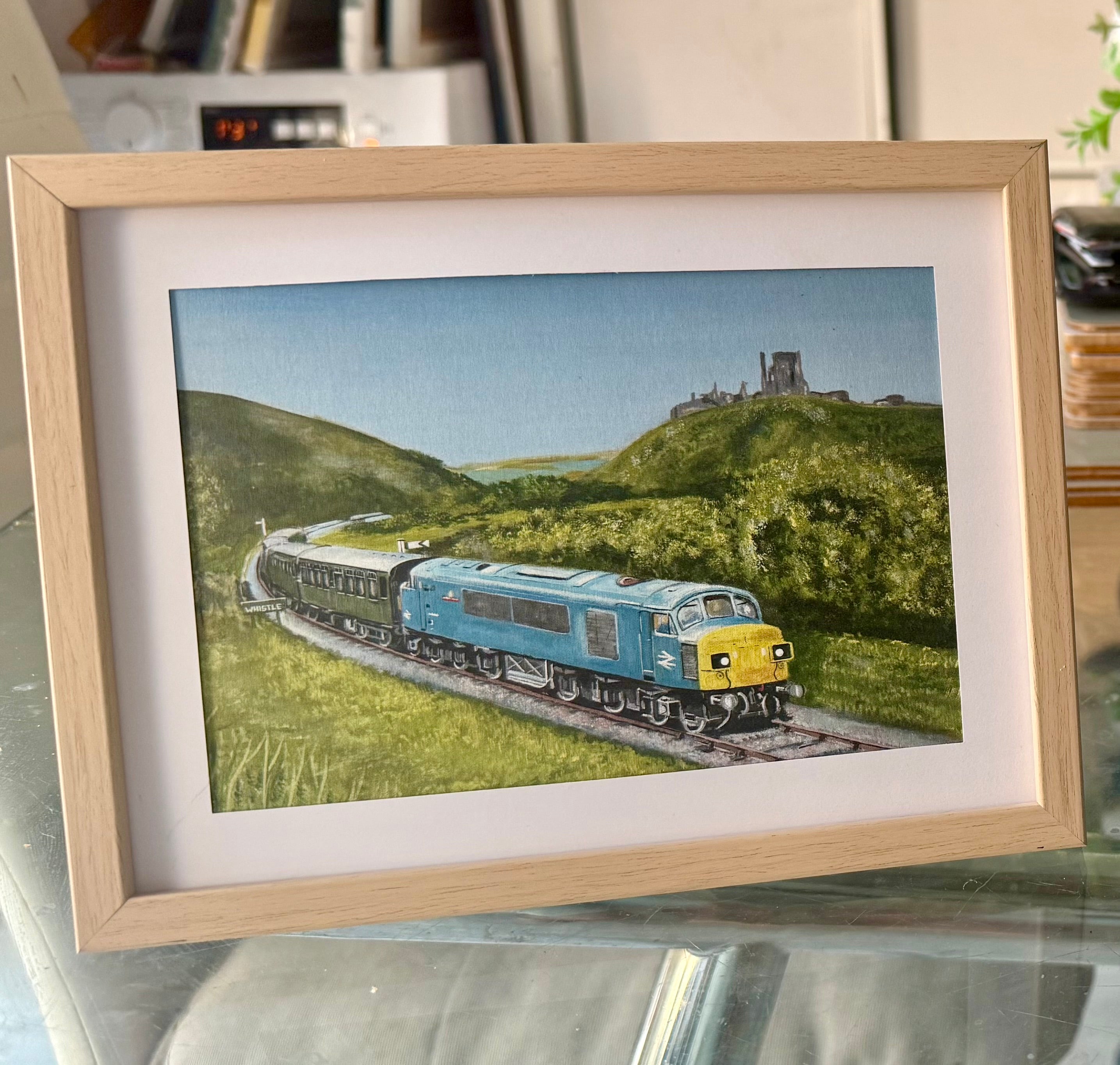 Framed Postcard - Class 45 Sherwood Forester - Corfe Castle